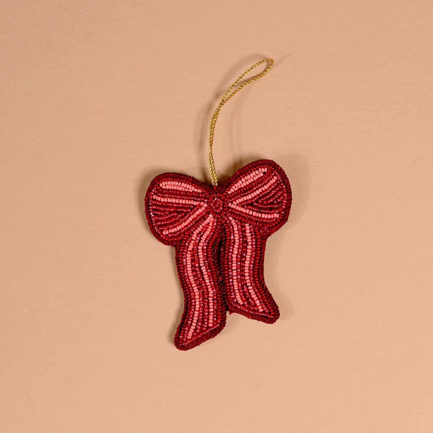 Handcrafted Beaded Ornament-Red Bow