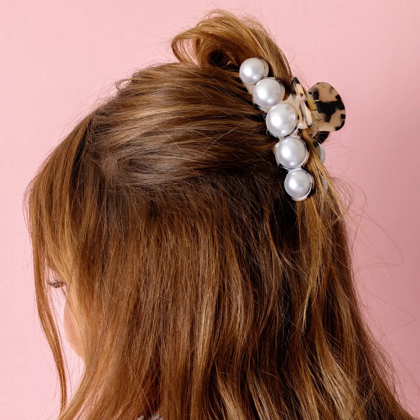 Claw Hair Clip - Large - Blonde + Black Tortoise w/ Pearls