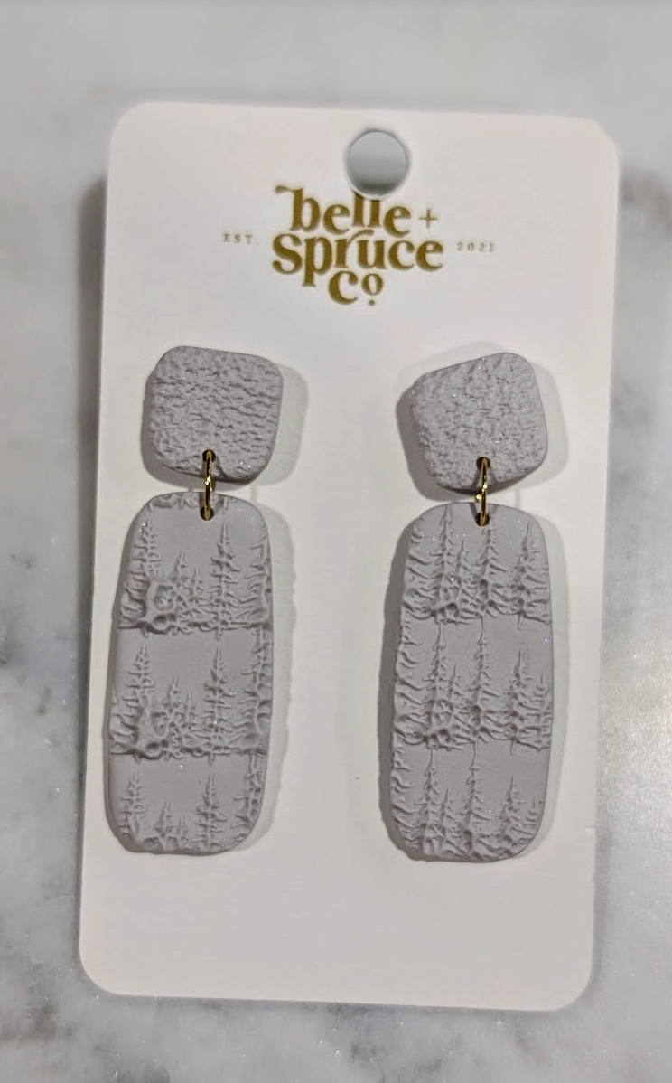 Grey Winter Tree Dangle Earrings