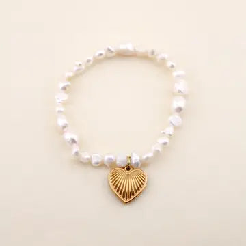 Heart Charm Bracelet in Pearl