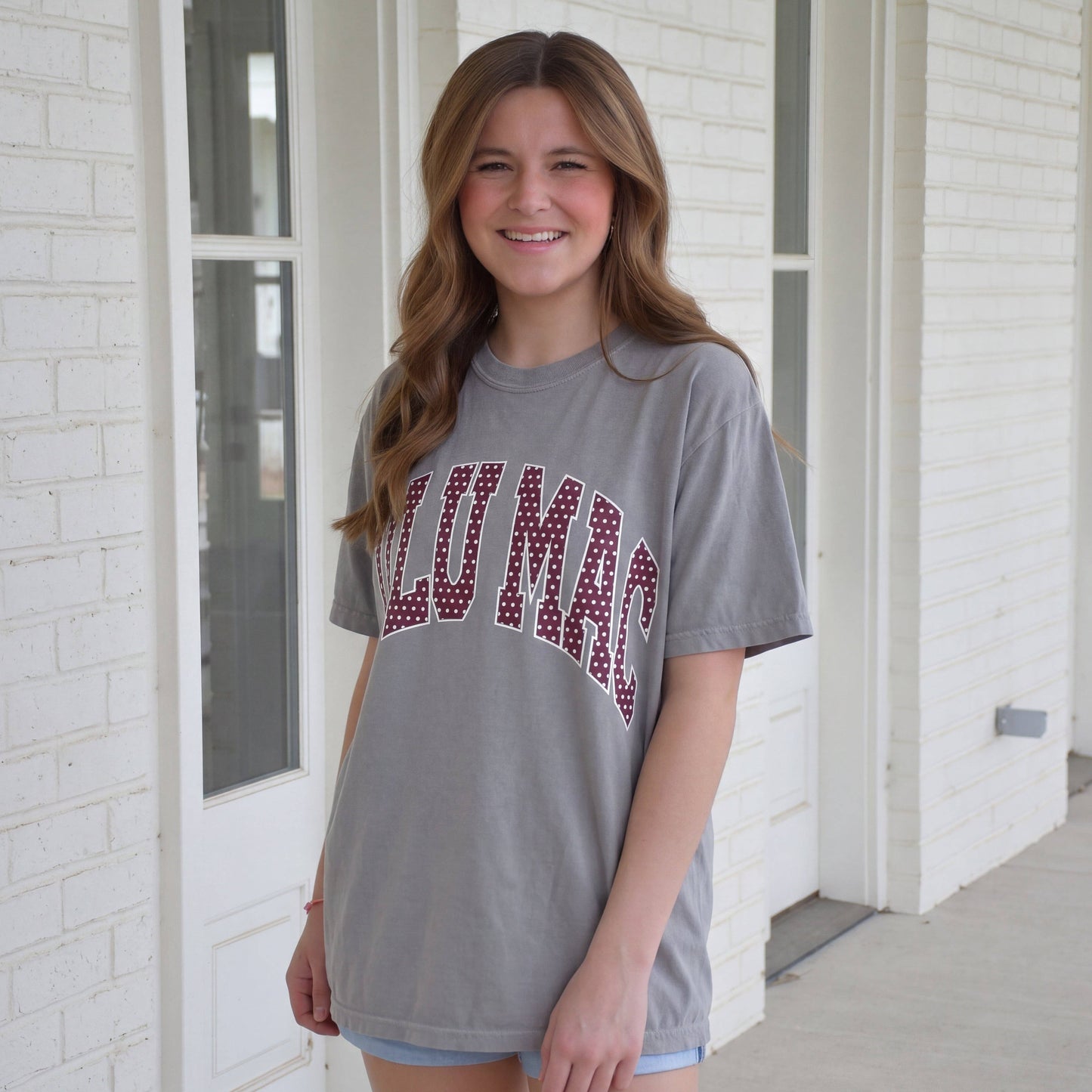 LM-TS-1007 Team Maroon/White Polka Dot Adult Granite Comfort Colors Tee