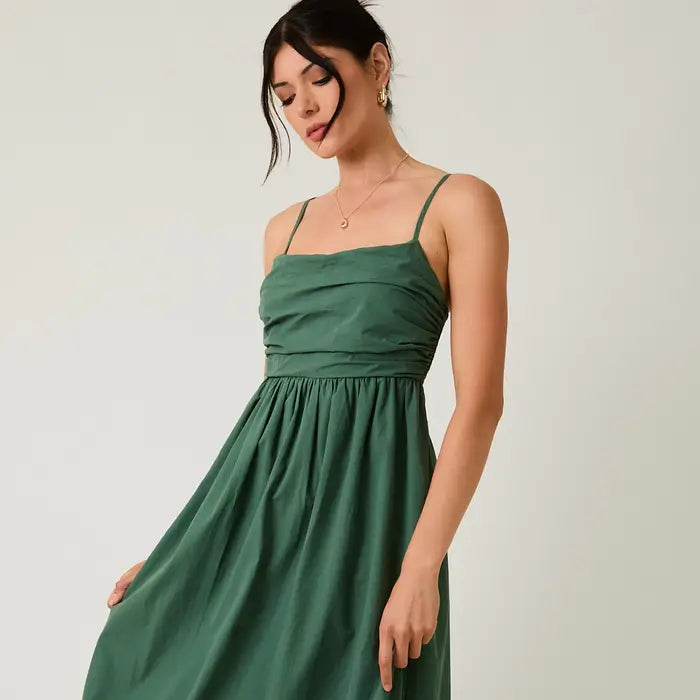 Sleeveless Shirring Top Tiered Midi Dress