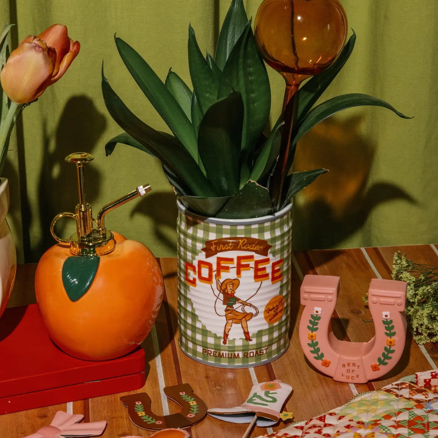 Ceramic Planter, Cowboy Coffee Can