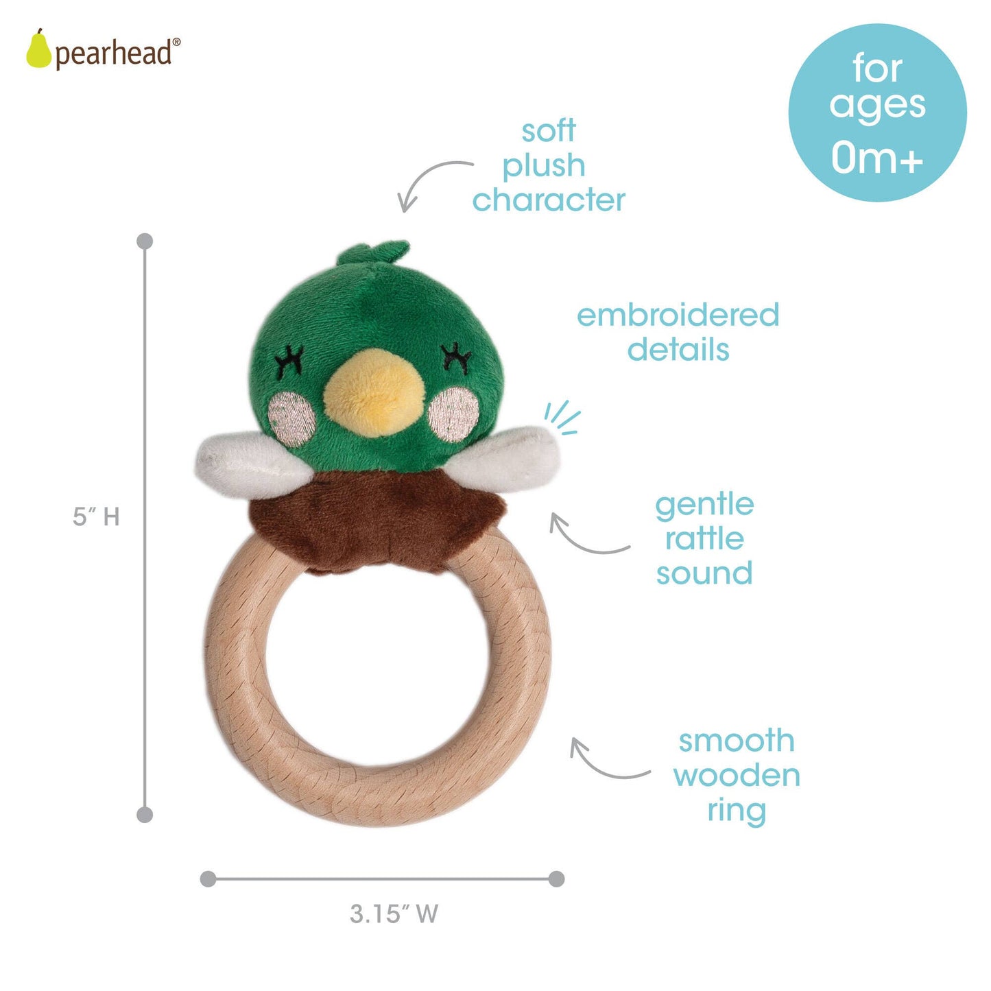 Mallard Duck Wooden & Plush Baby Teether Toy