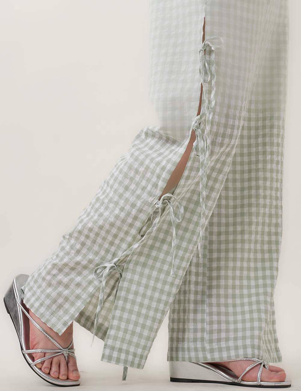 Bow Side Split Plaid Casual Pants MK2BLW6W1DPT38