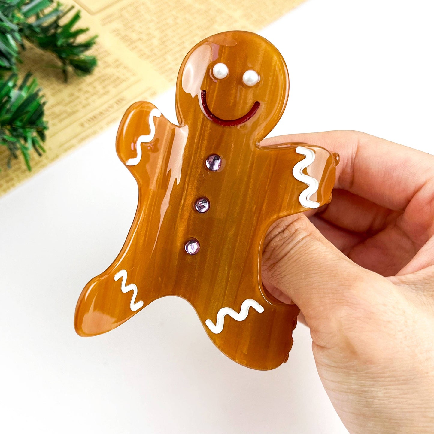 Christmas Cane Hair Claw Clip, Gingerbread Man Hair Clip