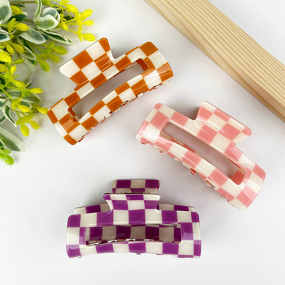 Checkerboard retro hair claw clip