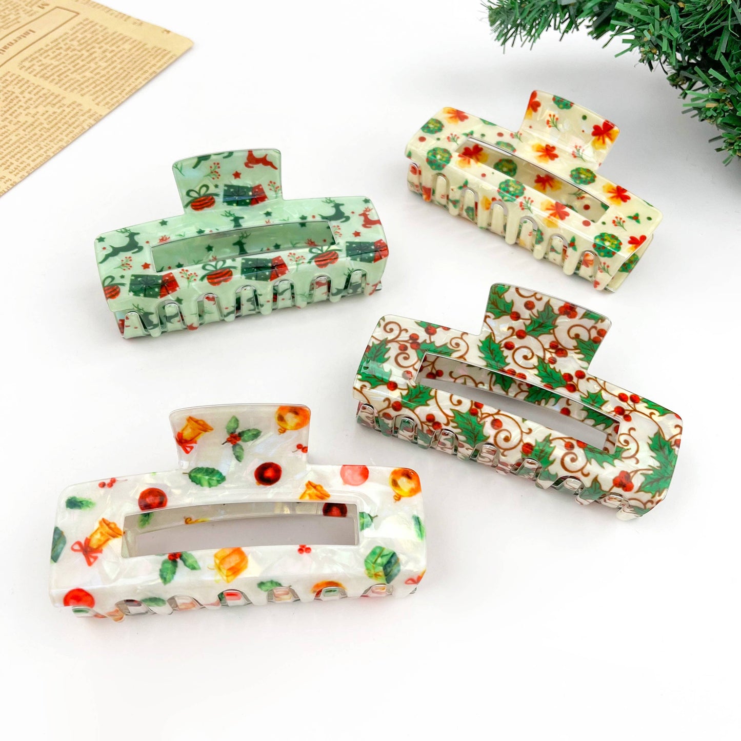 Christmas Series Rectangular Hair Claw Clips