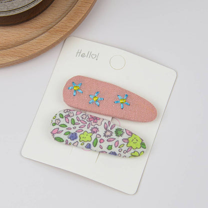 Embroidered Floral Snap Hair Clips Set