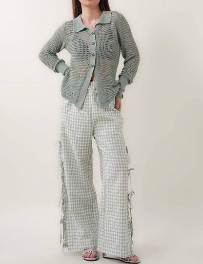 Bow Side Split Plaid Casual Pants MK2BLW6W1DPT38