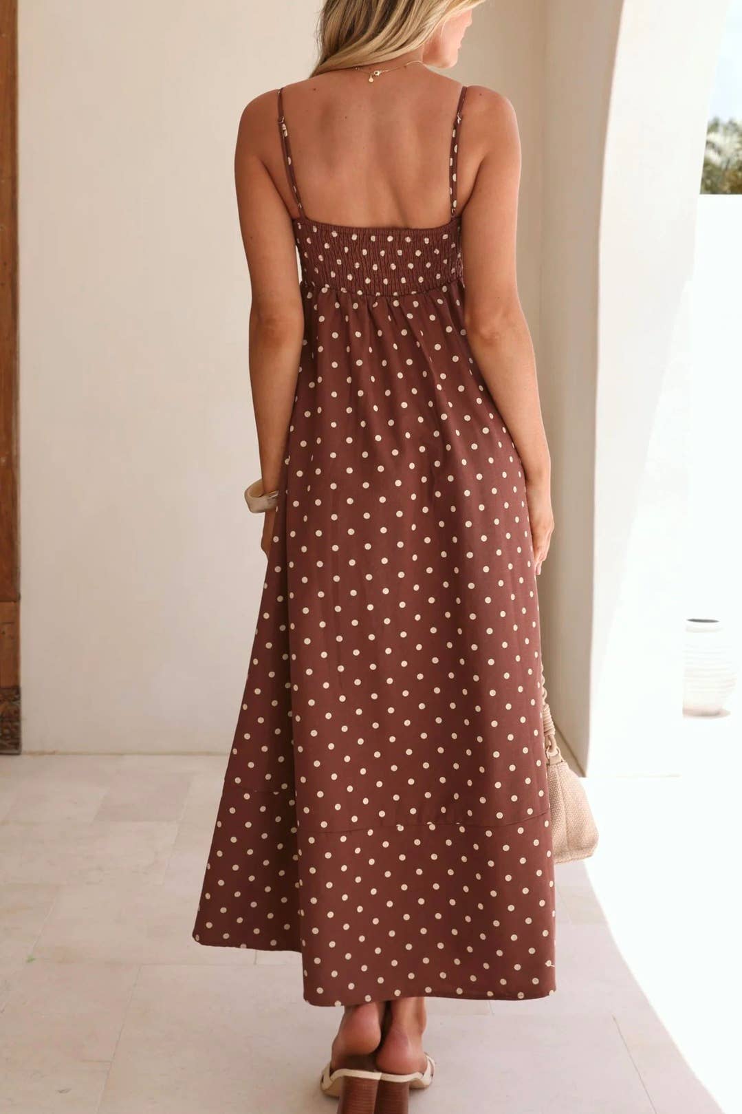 Polka dot Full A-line skirt maxi strappy dress