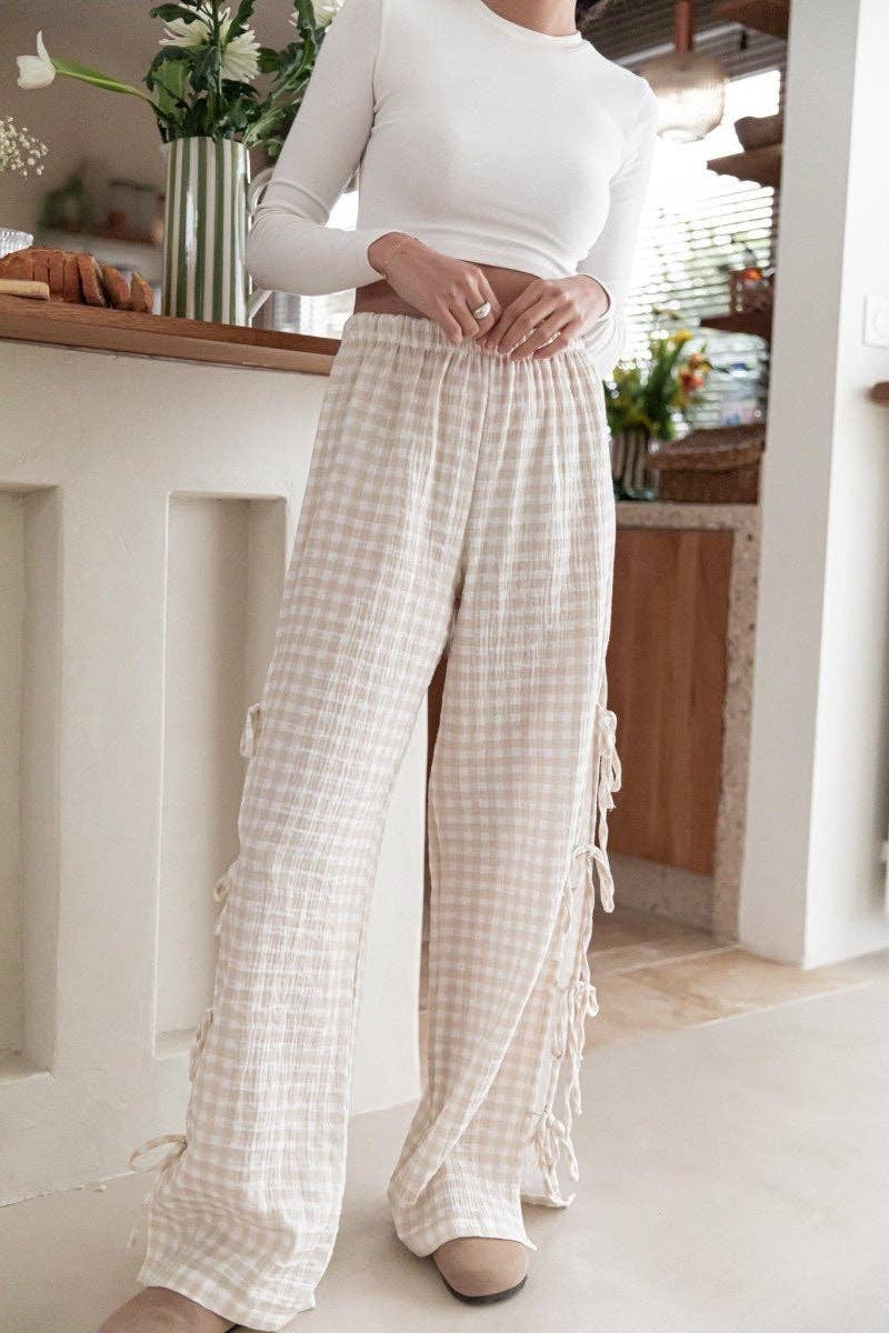 Bow Side Split Plaid Casual Pants MK2BLW6W1DPT38