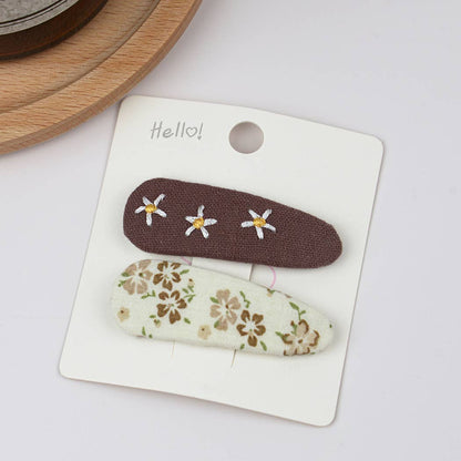 Embroidered Floral Snap Hair Clips Set
