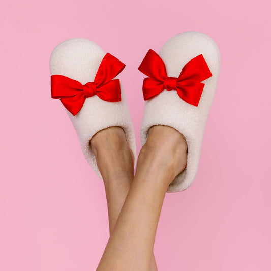 Red Coquette Bows Women’s Plush House Slippers