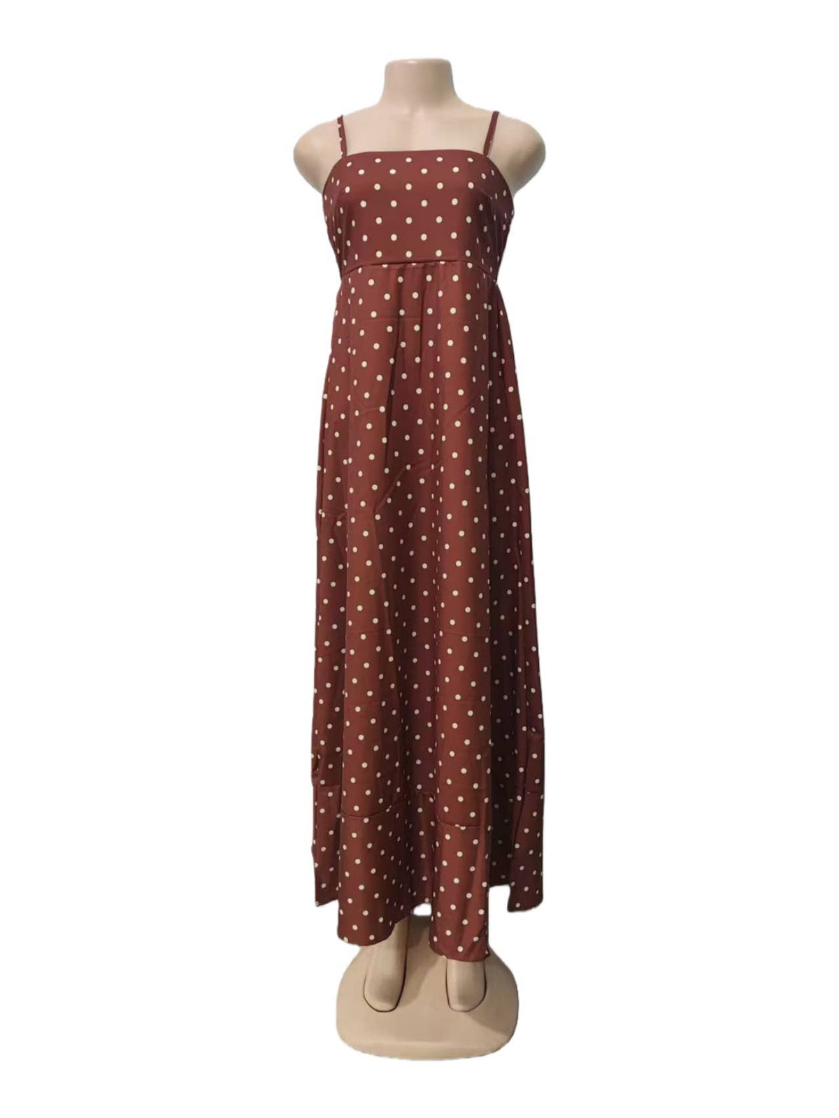 Polka dot Full A-line skirt maxi strappy dress