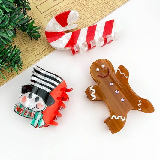 Christmas Cane Hair Claw Clip, Gingerbread Man Hair Clip
