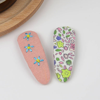 Embroidered Floral Snap Hair Clips Set