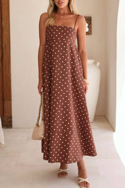 Polka dot Full A-line skirt maxi strappy dress