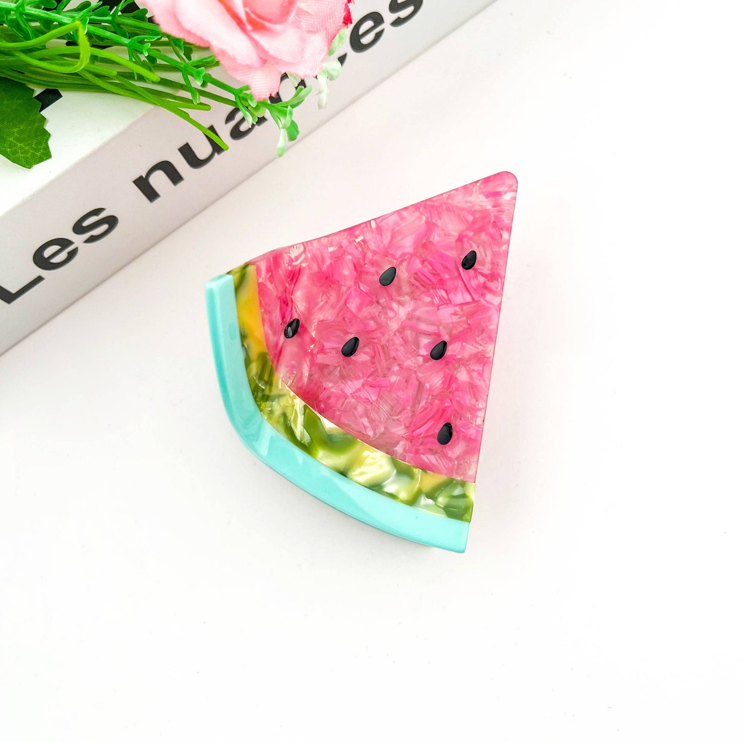 DIva Soap Triangular Watermelon Claw Clip, Acetate Fruit Hair Clip