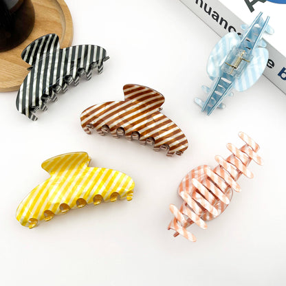 Classic Striped Oval Hair Claw Clip