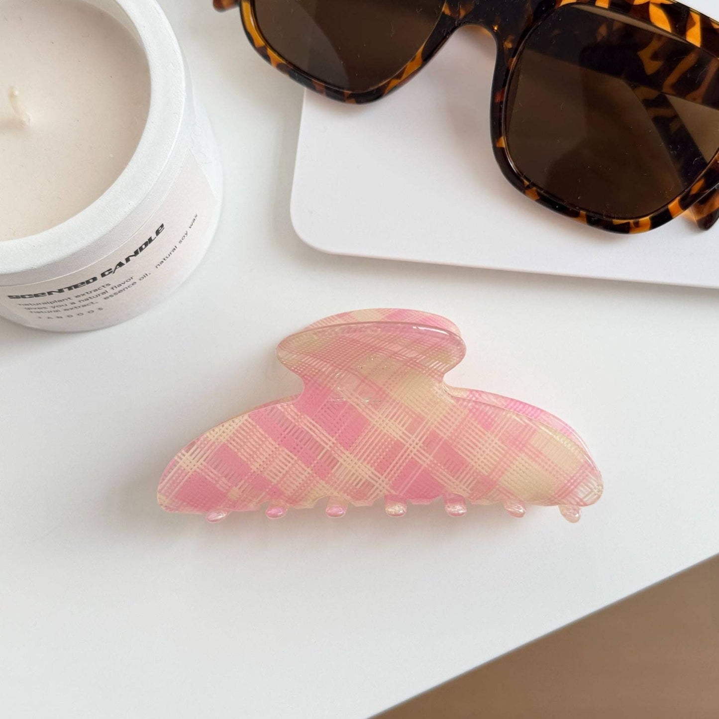 Fashion Color Contrast Plaid Acetate Hair Claws MK2PPM6W6HCP497