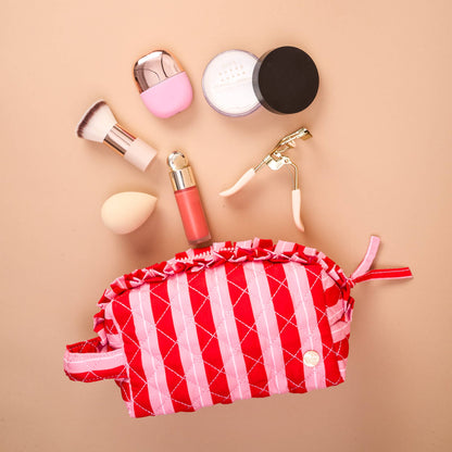 Essentials Quilted Cosmetic Pouch-Peppermint Stripes