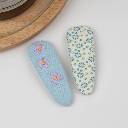 Embroidered Floral Snap Hair Clips Set