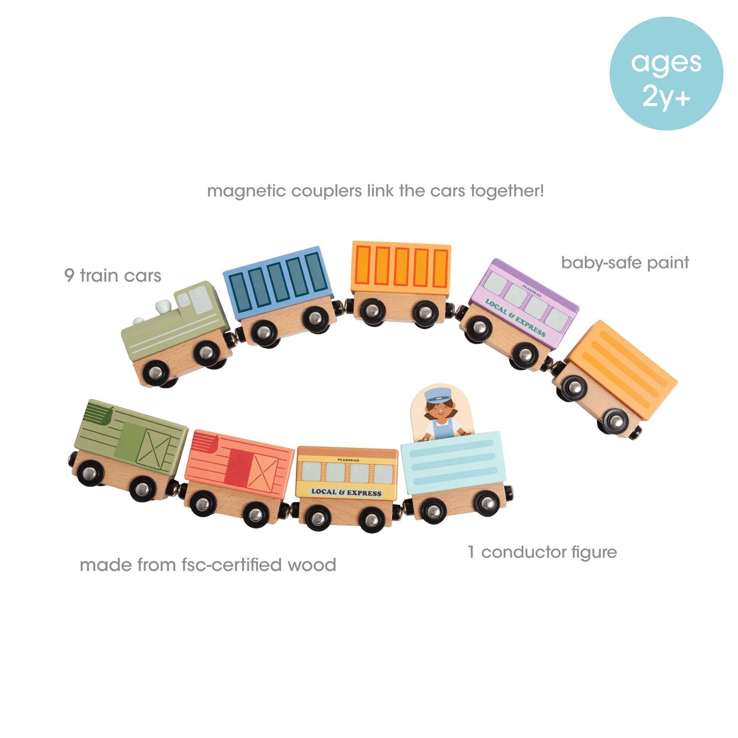 Wooden Train Montessori Play Set, 9-Piece Magnetic Trains