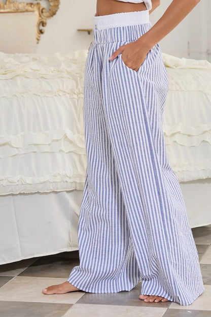 Striped Seersucker Double Banded Exposed Boxer Pants