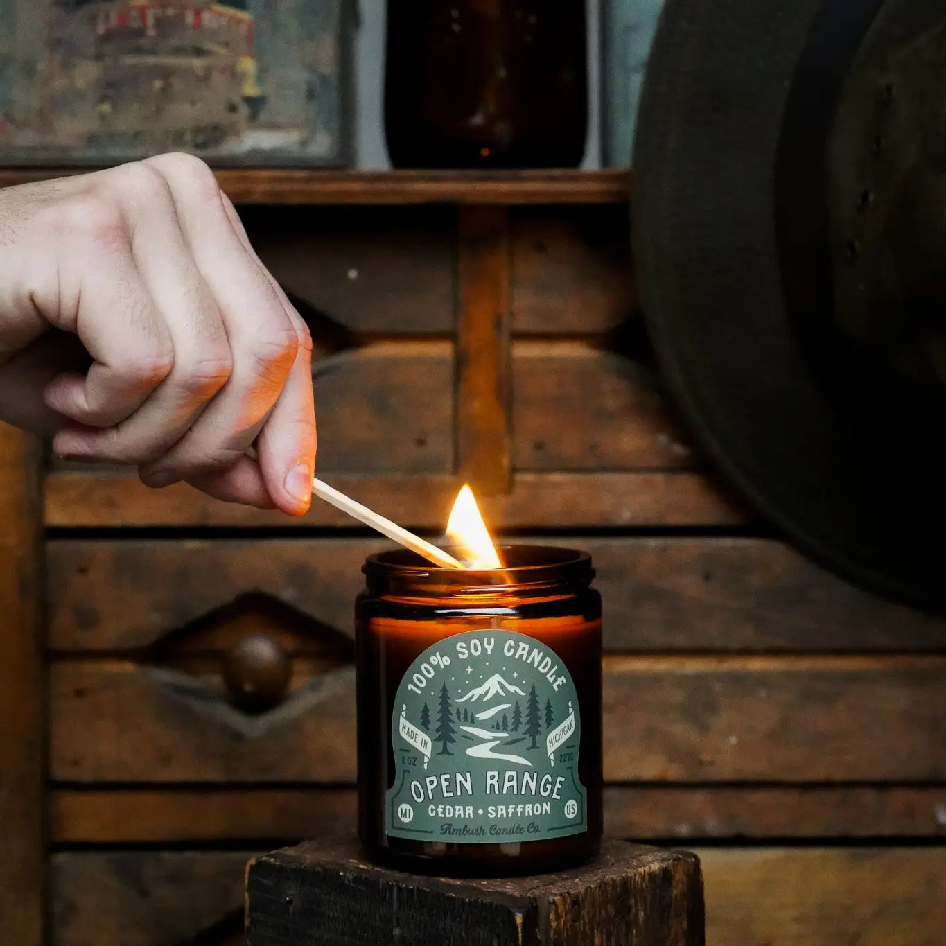 Ambush Candle Co. - Open Range | Cedar + Saffron 8oz Soy Candle