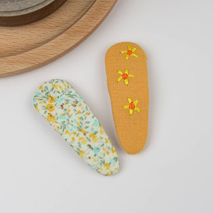 Embroidered Floral Snap Hair Clips Set