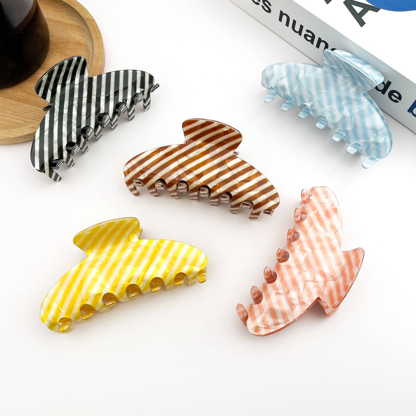 Classic Striped Oval Hair Claw Clip