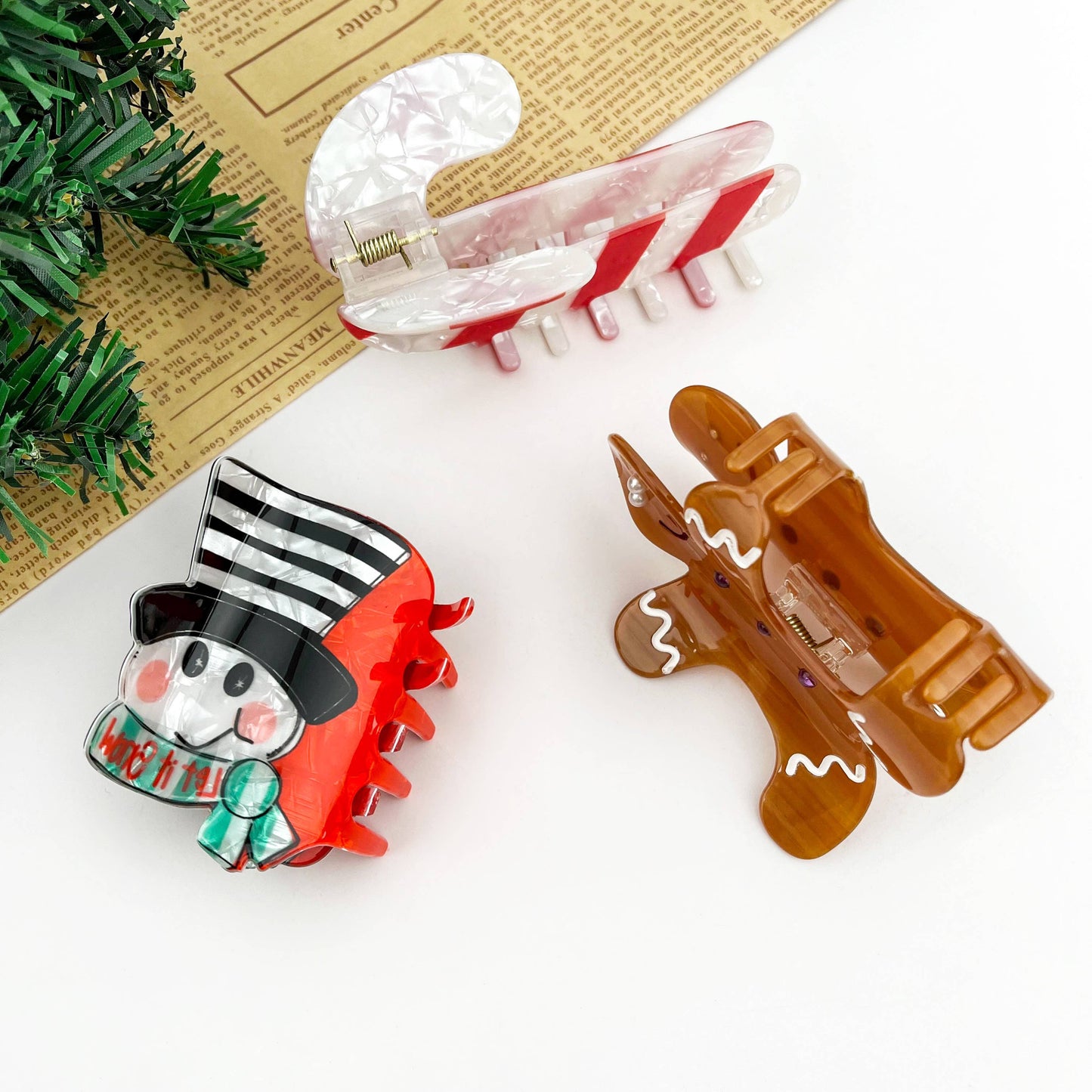 Christmas Cane Hair Claw Clip, Gingerbread Man Hair Clip