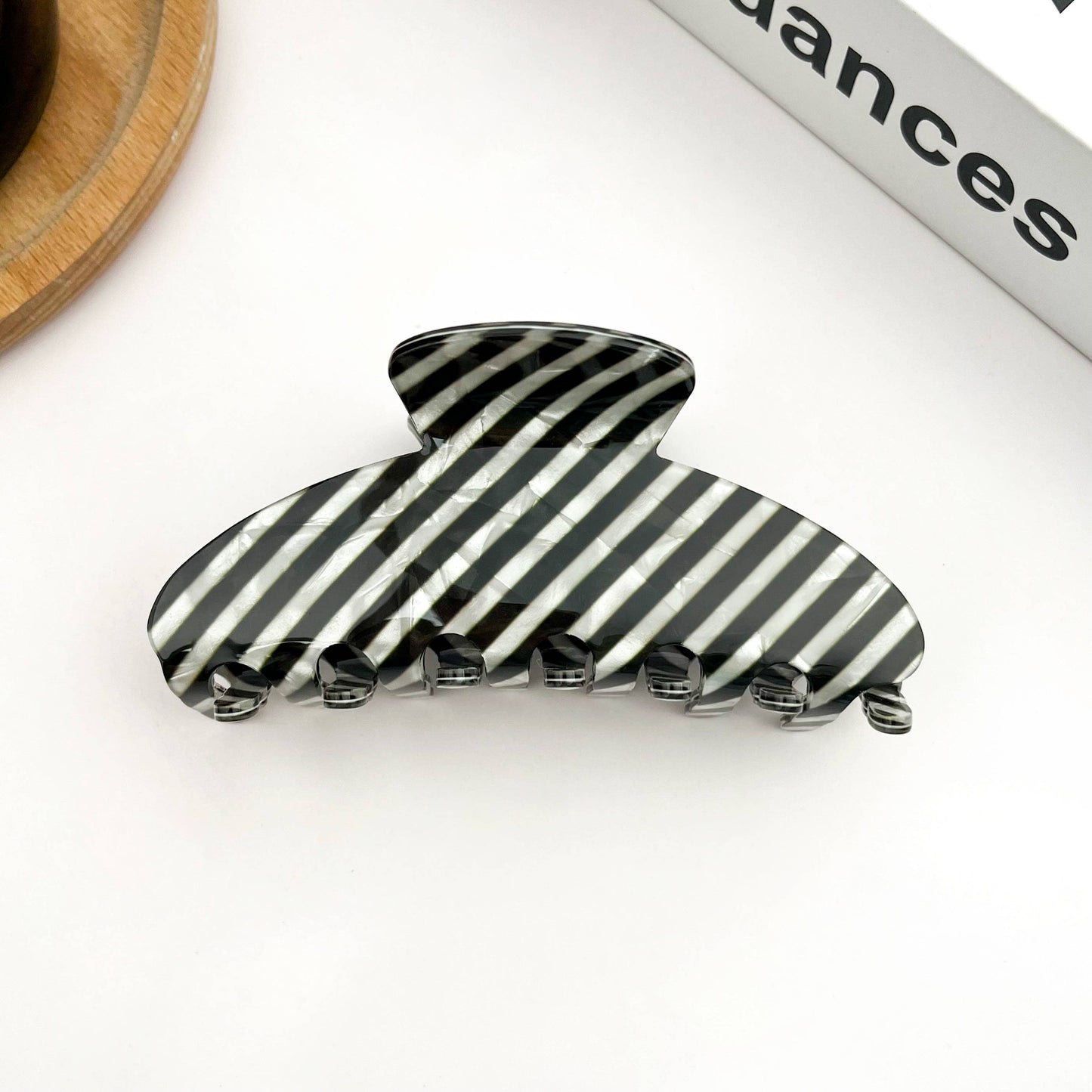 Classic Striped Oval Hair Claw Clip