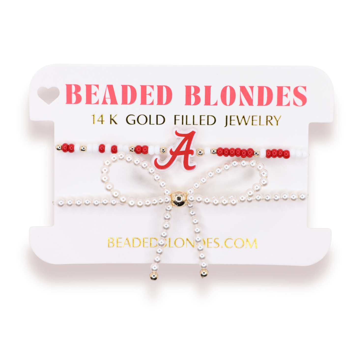 Alabama Logo Bracelet + Pearl Bow Stack of 2