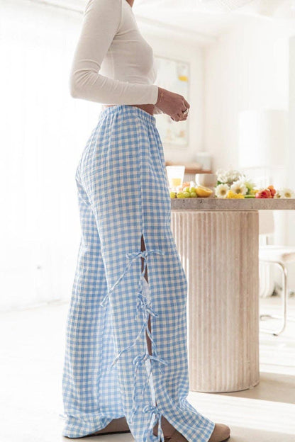 Bow Side Split Plaid Casual Pants MK2BLW6W1DPT38