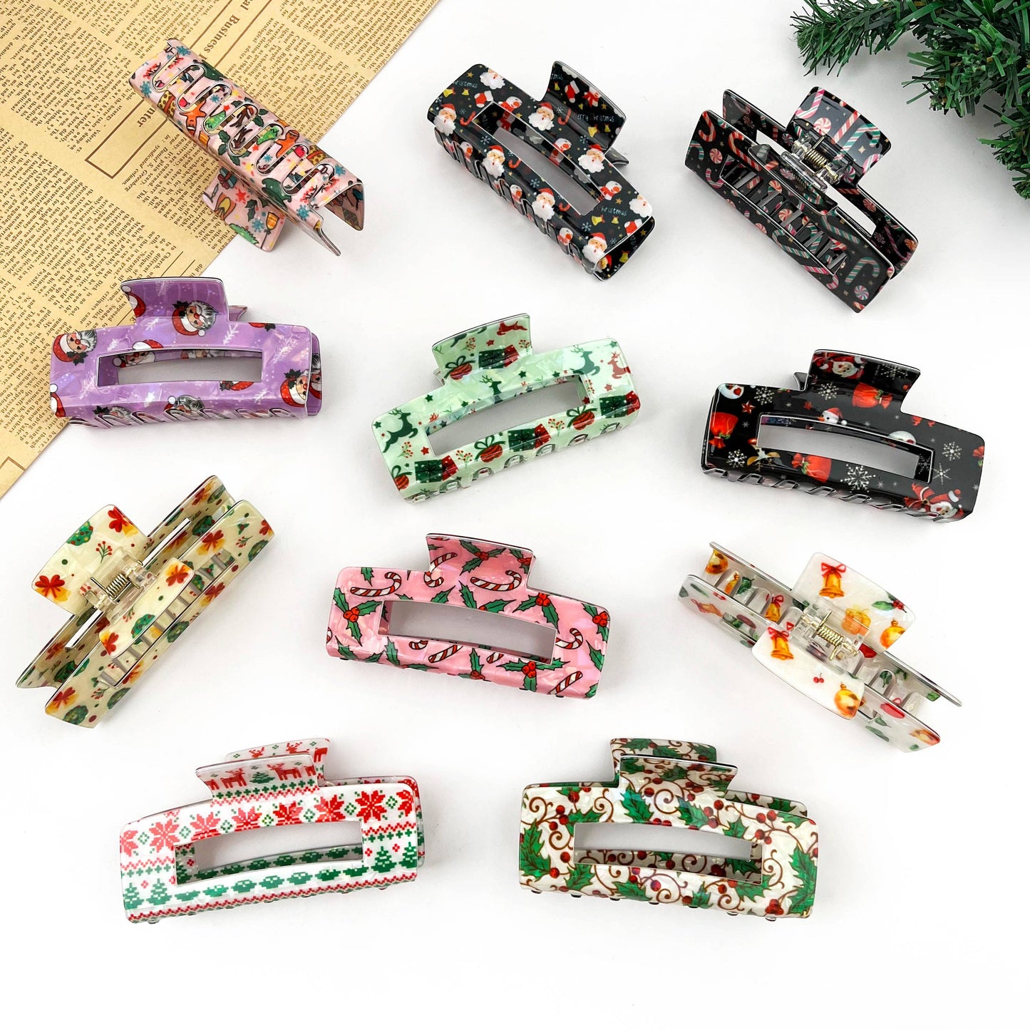 Christmas Series Rectangular Hair Claw Clips