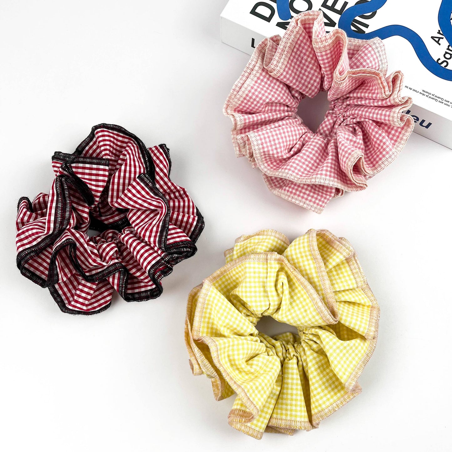 Diva Soap Retro Plaid Scrunchie – Double-Layered Two-Tone Hair Tie