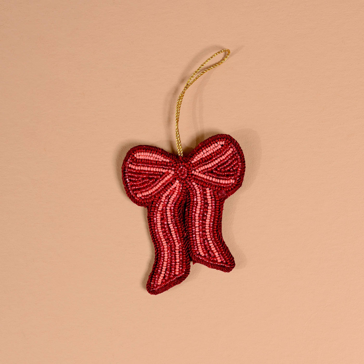Handcrafted Beaded Ornament-Red Bow