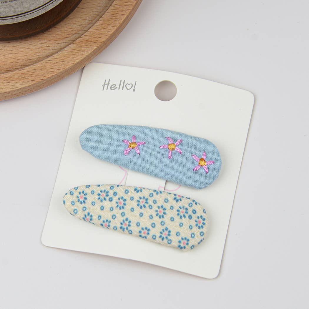Embroidered Floral Snap Hair Clips Set