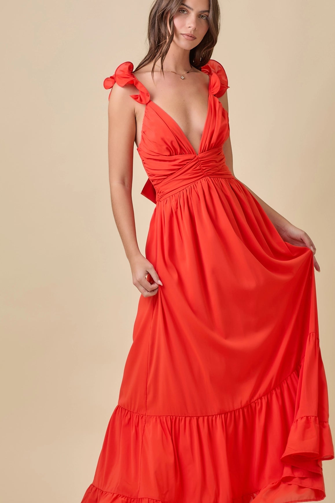 Summer Maxi Ruffle Sleeve Dress with Back Tie