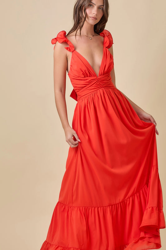 Summer Maxi Ruffle Sleeve Dress with Back Tie