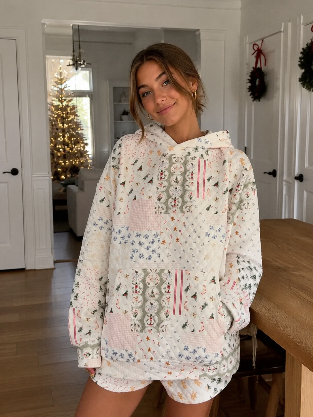 Christmas Holiday Quilted Hoodie