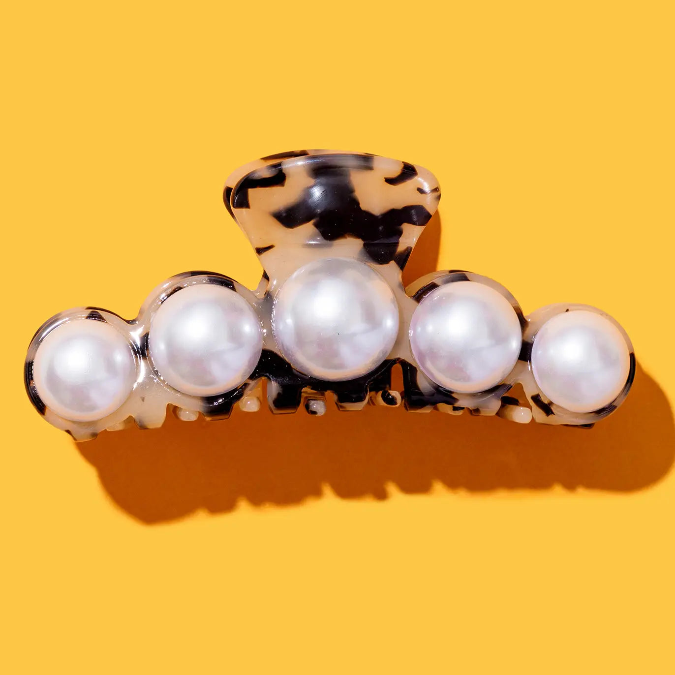 Claw Hair Clip - Large - Blonde + Black Tortoise w/ Pearls