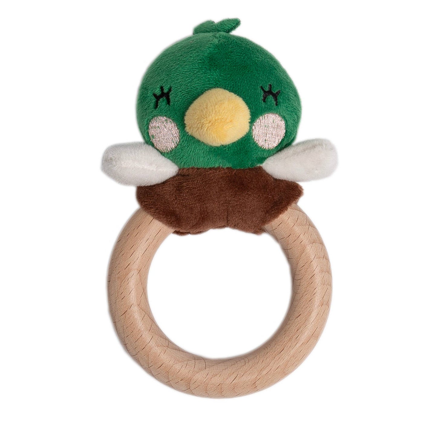 Mallard Duck Wooden & Plush Baby Teether Toy