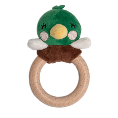 Mallard Duck Wooden & Plush Baby Teether Toy