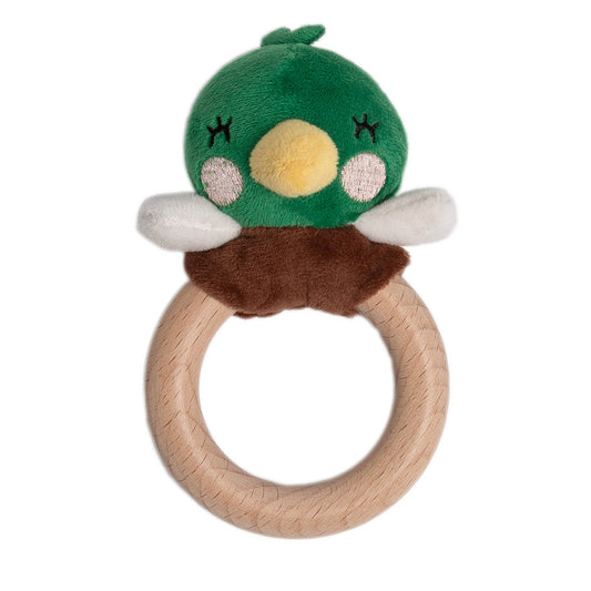 Mallard Duck Wooden & Plush Baby Teether Toy