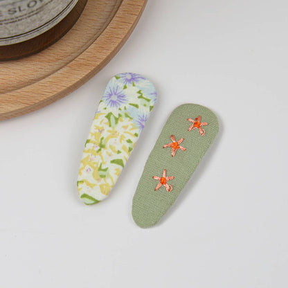 Embroidered Floral Snap Hair Clips Set