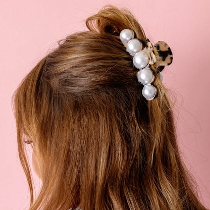 Claw Hair Clip - Large - Blonde + Black Tortoise w/ Pearls