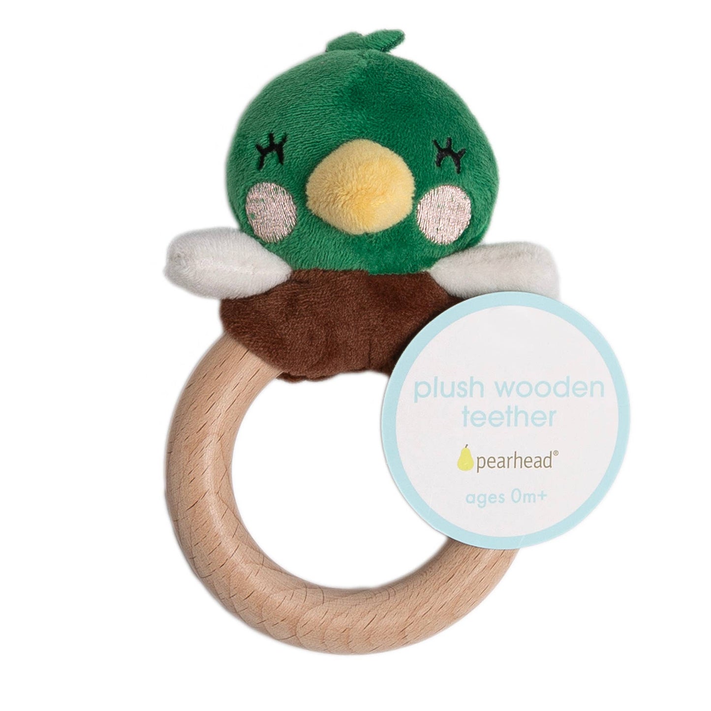 Mallard Duck Wooden & Plush Baby Teether Toy